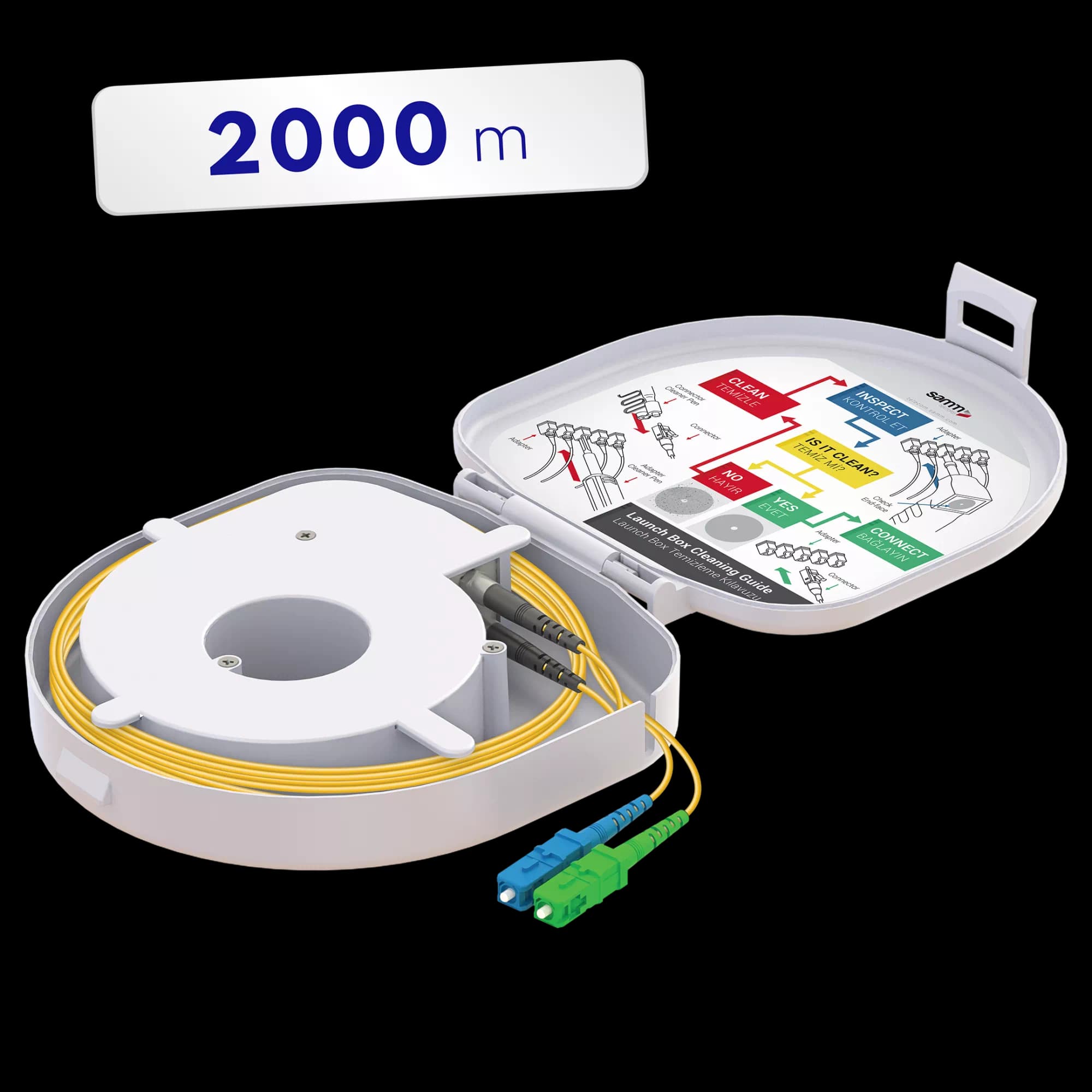Through Type Fiber Optic OTDR Launch Box | Single Mode G657.A2 | SC UPC/SC APC | 2000 meters