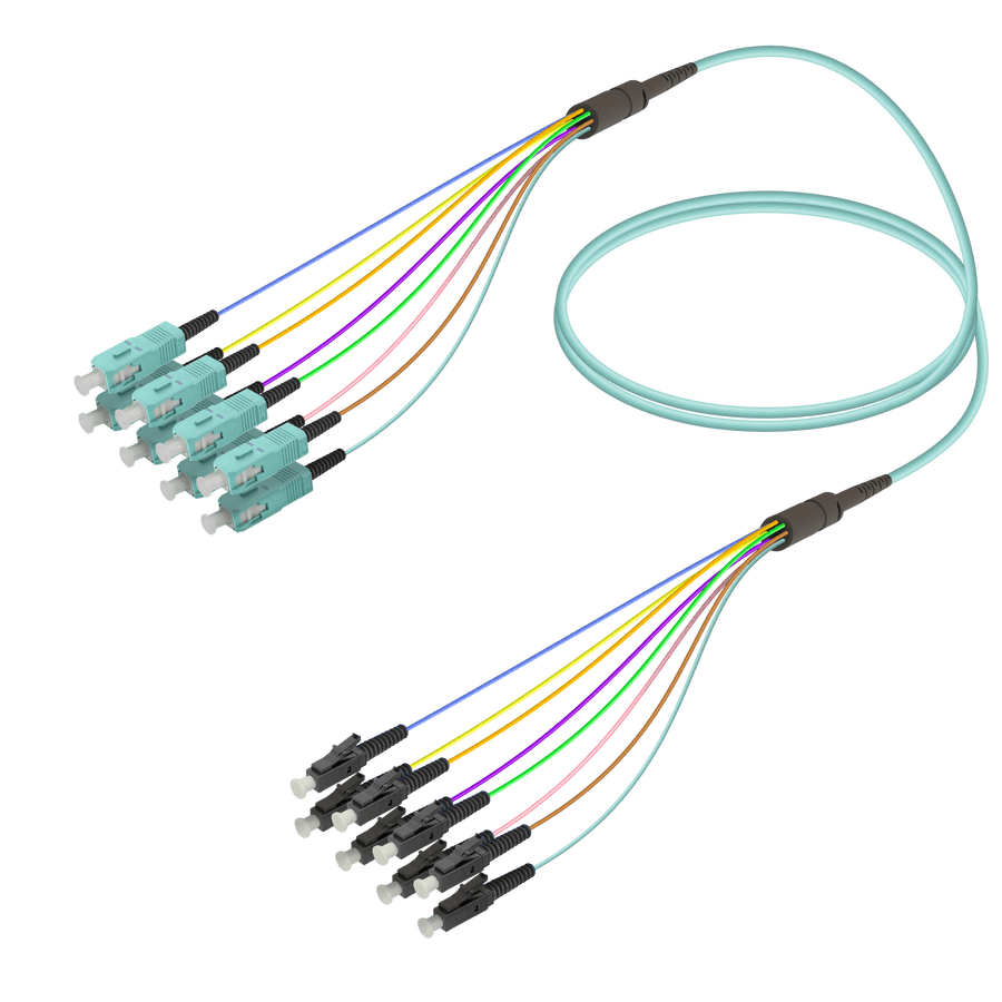 SC/UPC-LC/UPC | 8 Fibers Fanout | Multi Mode G651.OM3 | 3.0/0.9mm