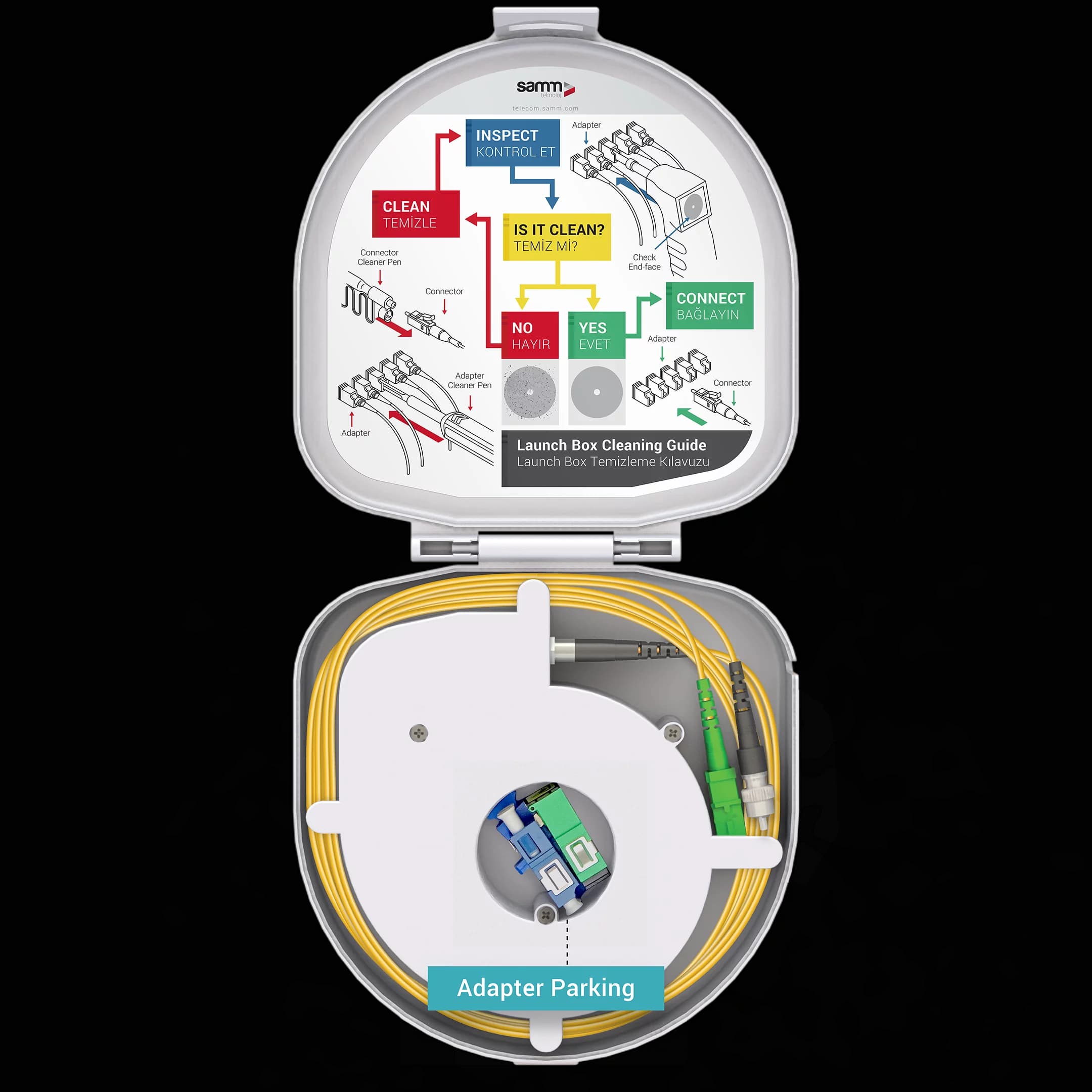 Through Type Fiber Optic OTDR Launch Box | Single Mode G657.A2 | SC APC/FC UPC | 1000 meters, vista 6