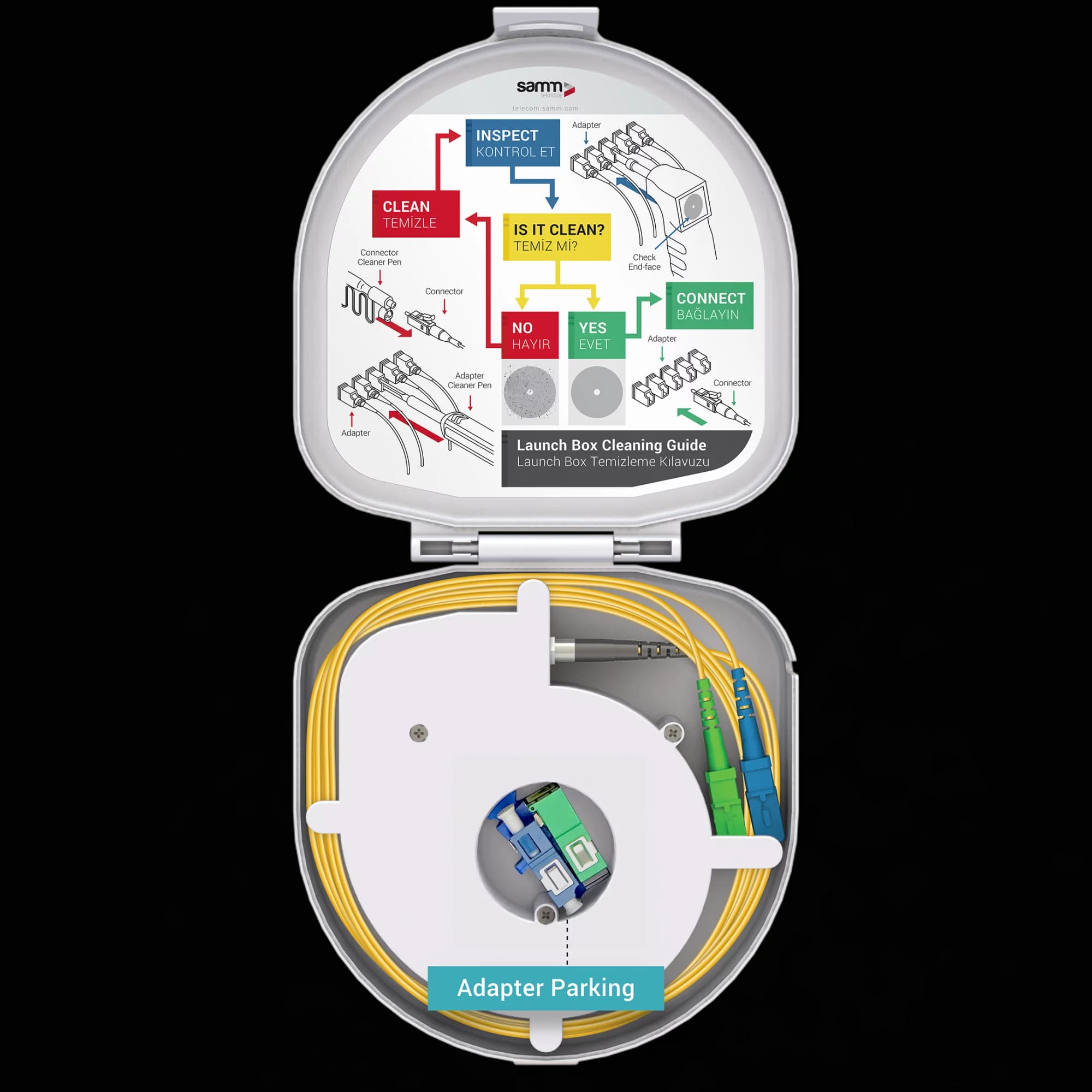 Through Type Fiber Optic OTDR Launch Box | Single Mode G652.D | SC UPC/SC APC | 1000 meters, vista 6