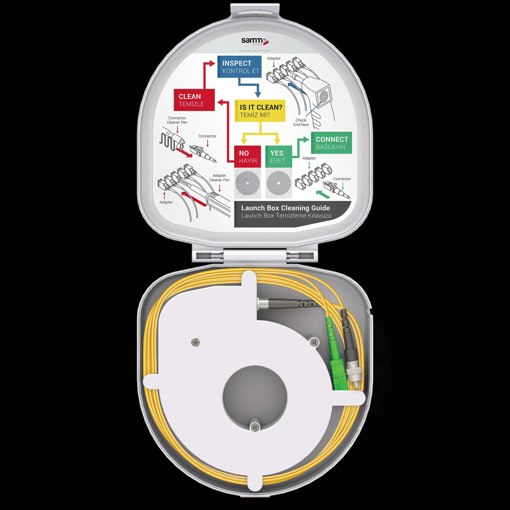 Through Type Fiber Optic OTDR Launch Box | Single Mode G657.A2 | SC APC/FC UPC | 1000 meters, vista 2