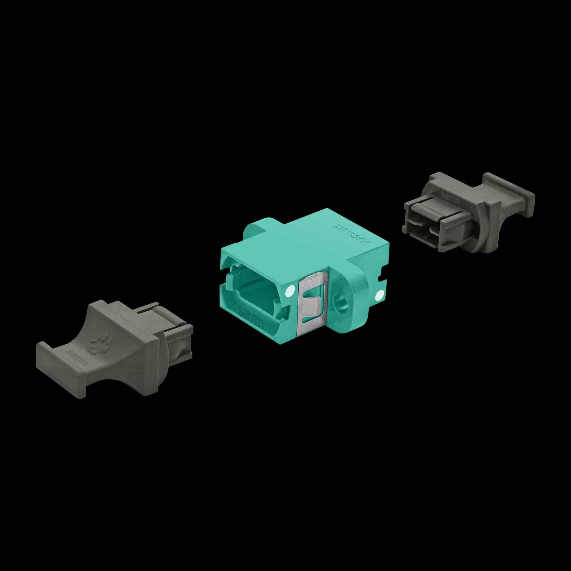 MTP Simplex Adapter | w/ Flange | Opposed Keys | 2 Dust Plugs US Conec (12216, 12219, 13773)