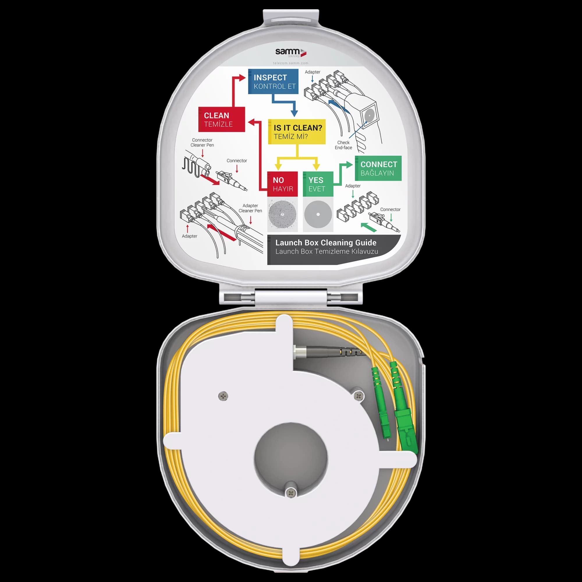 Through Type Fiber Optic OTDR Launch Box | Single Mode G652.D | SC APC/LC APC | 1000 meters, vista 2