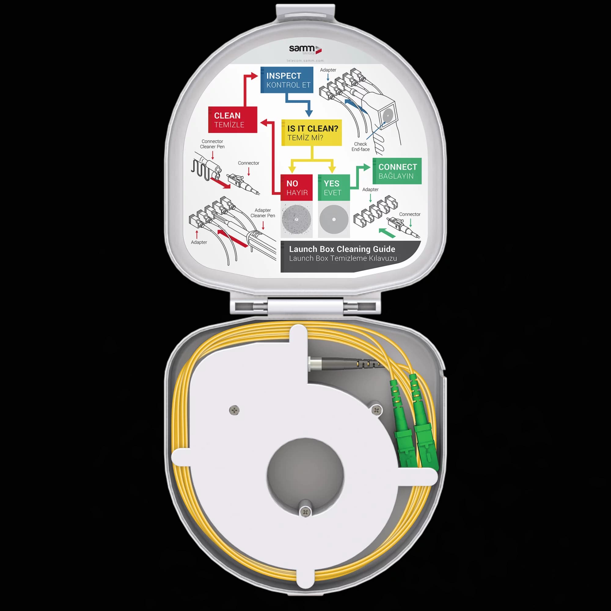 Through Type Fiber Optic OTDR Launch Box | Single Mode G652.D | SC APC/SC APC | 1000 meters, vista 2