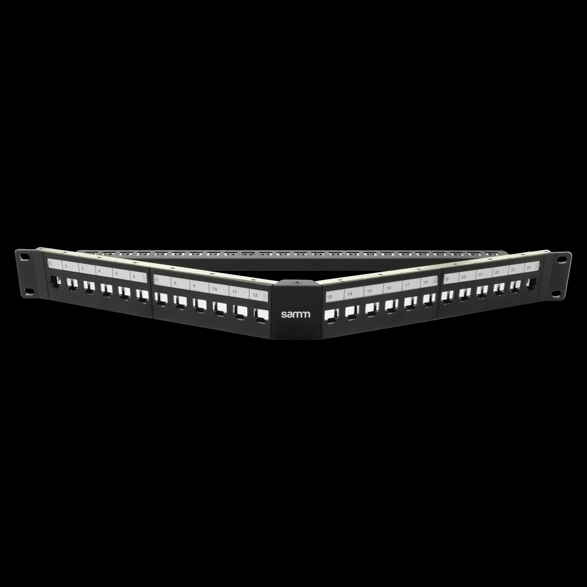 Empty Modular Angled Patch Panel | 1U CAT-6A | 24 Ports, vista 2
