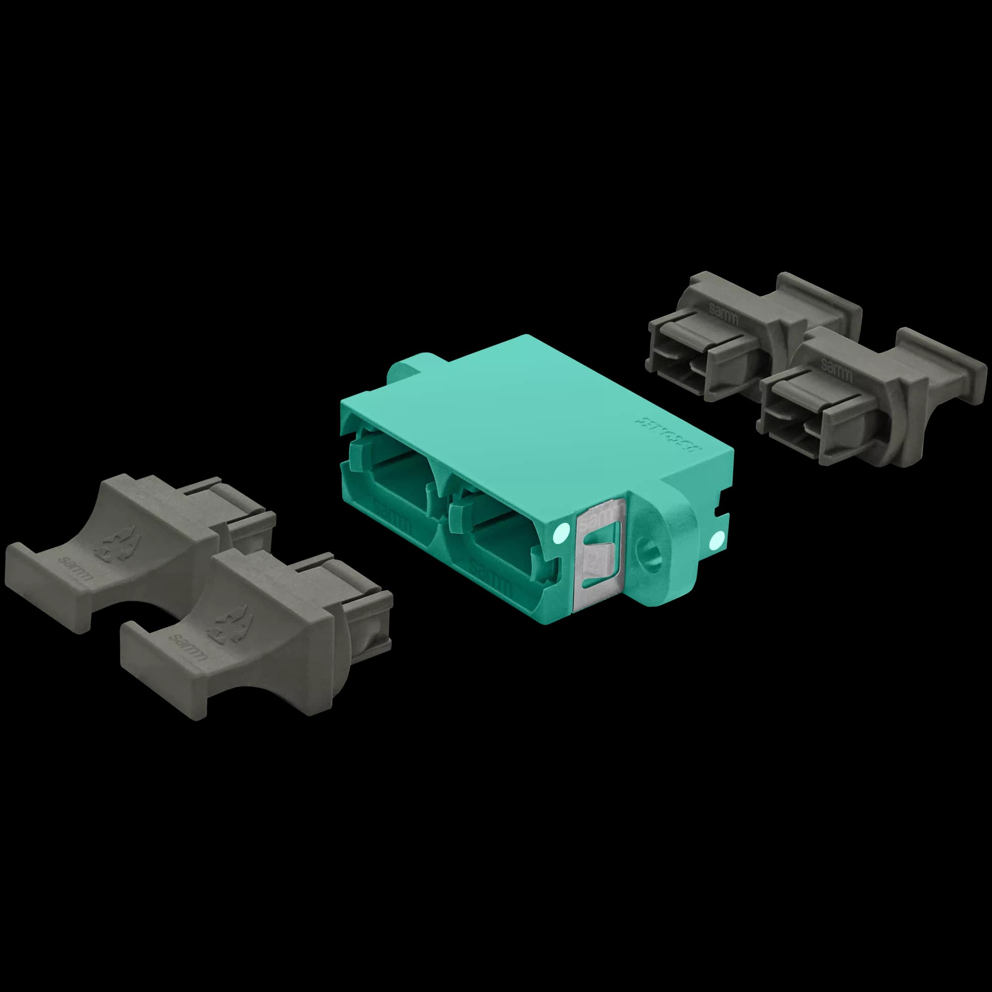 MTP Duplex Adapter | w/ Flange | Opposed Keys | 4 Dust Plugs US Conec ( 14992, 14995, 15000)