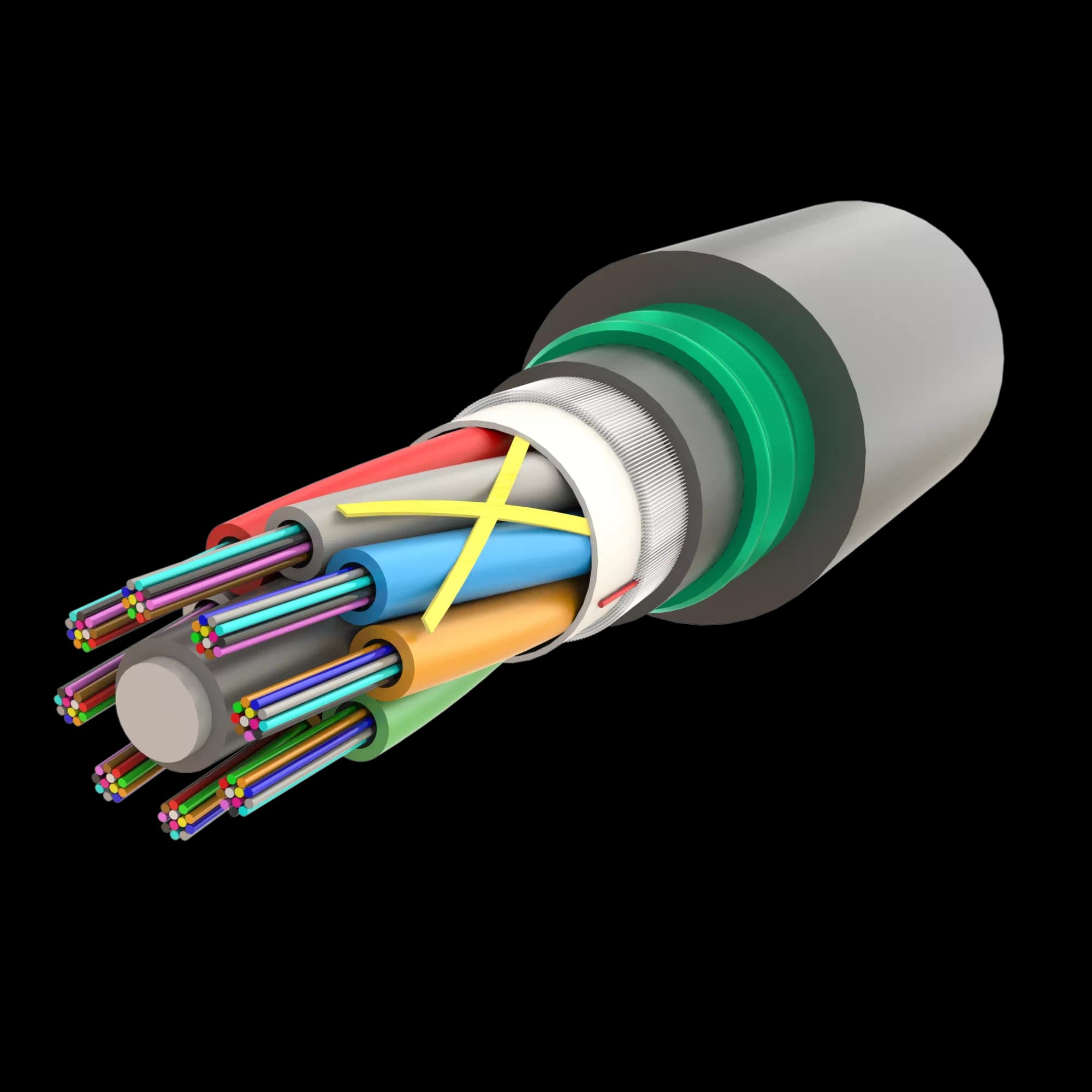 Double Jacketed Steel Armoured Multi Loose Tube Fiber Optic Cable | Gel-Filled Dry Core | AT-D1Q(ZN-GY)2Y(SR)2Y | 96F