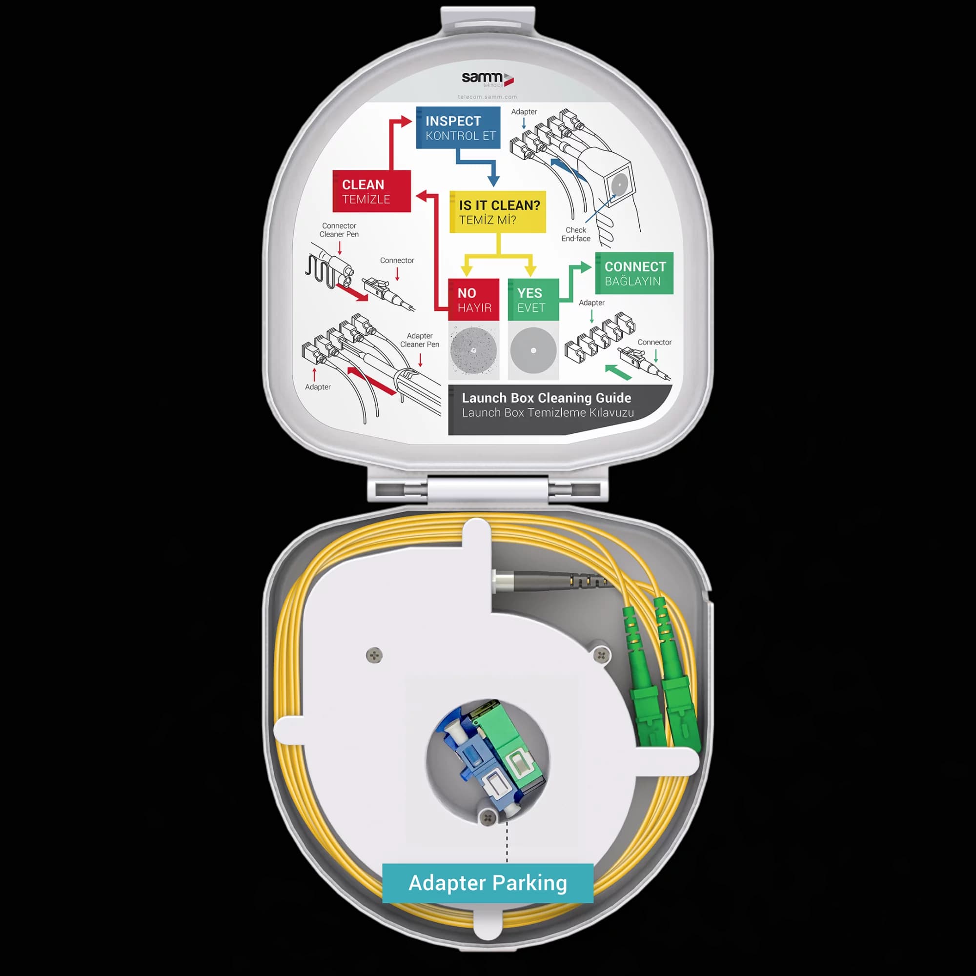 Through Type Fiber Optic OTDR Launch Box | Single Mode G652.D | SC APC/SC APC | 1000 meters, vista 6