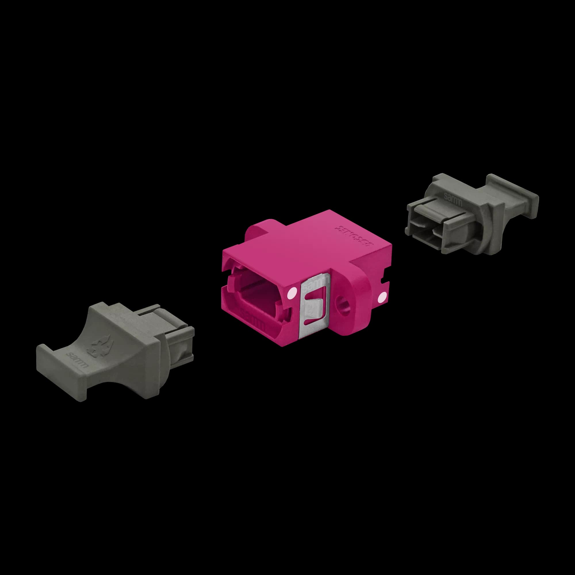 MTP Simplex Adapter | w/ Flange | Opposed Keys | 2 Dust Plugs US Conec (12216, 12219, 13773), vista 2