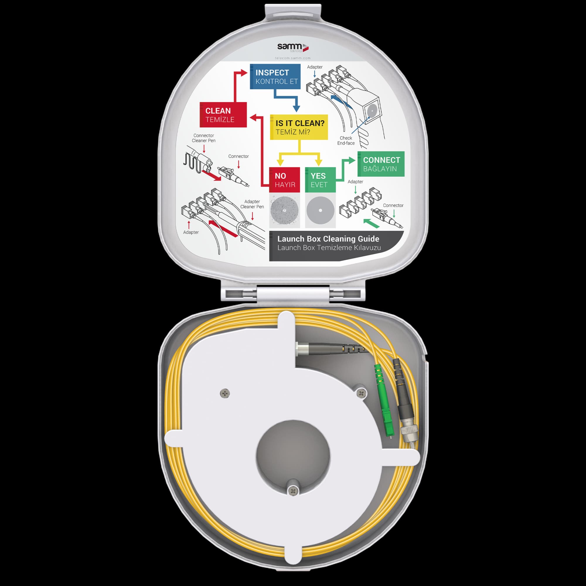Through Type Fiber Optic OTDR Launch Box | Single Mode G657.A2 | LC APC/FC UPC | 1000 meters, vista 2