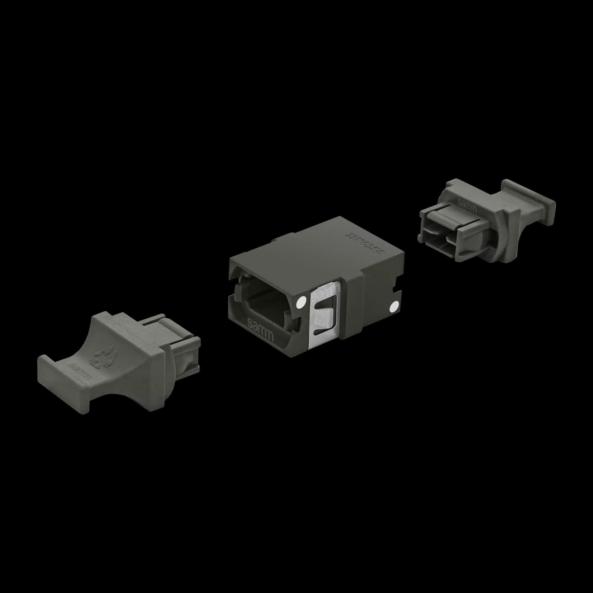 MTP Simplex Adapter | w/o Flange | Opposed Keys | 2 Dust Plugs US Conec (12226, 12229, 13853), vista 3