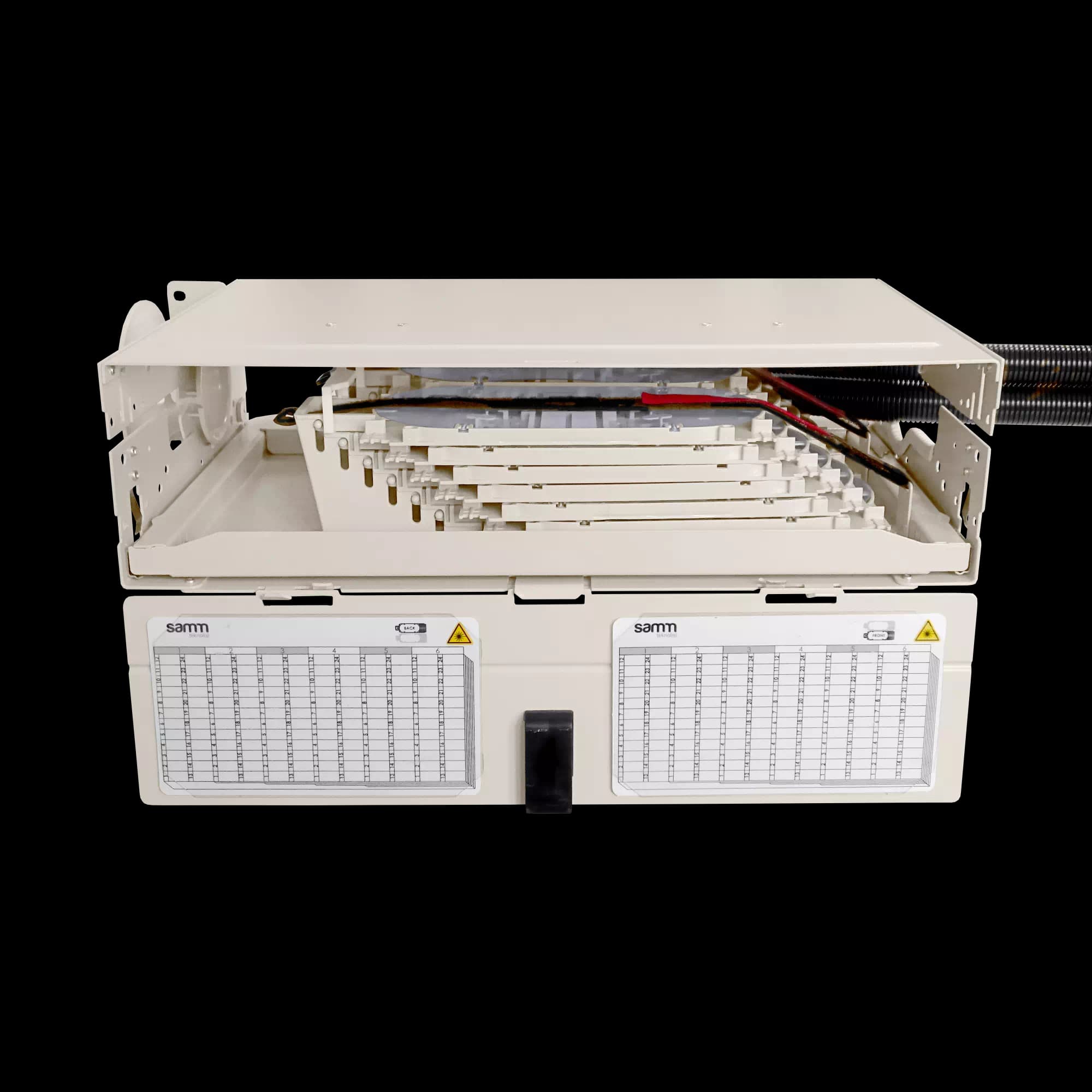 3U 19"/21" FSSHD High Density Fiber Splice Shelves | Up to 288F FSSHD 19/21-3U-12T(24F)/12T(24F)-288, vista 4