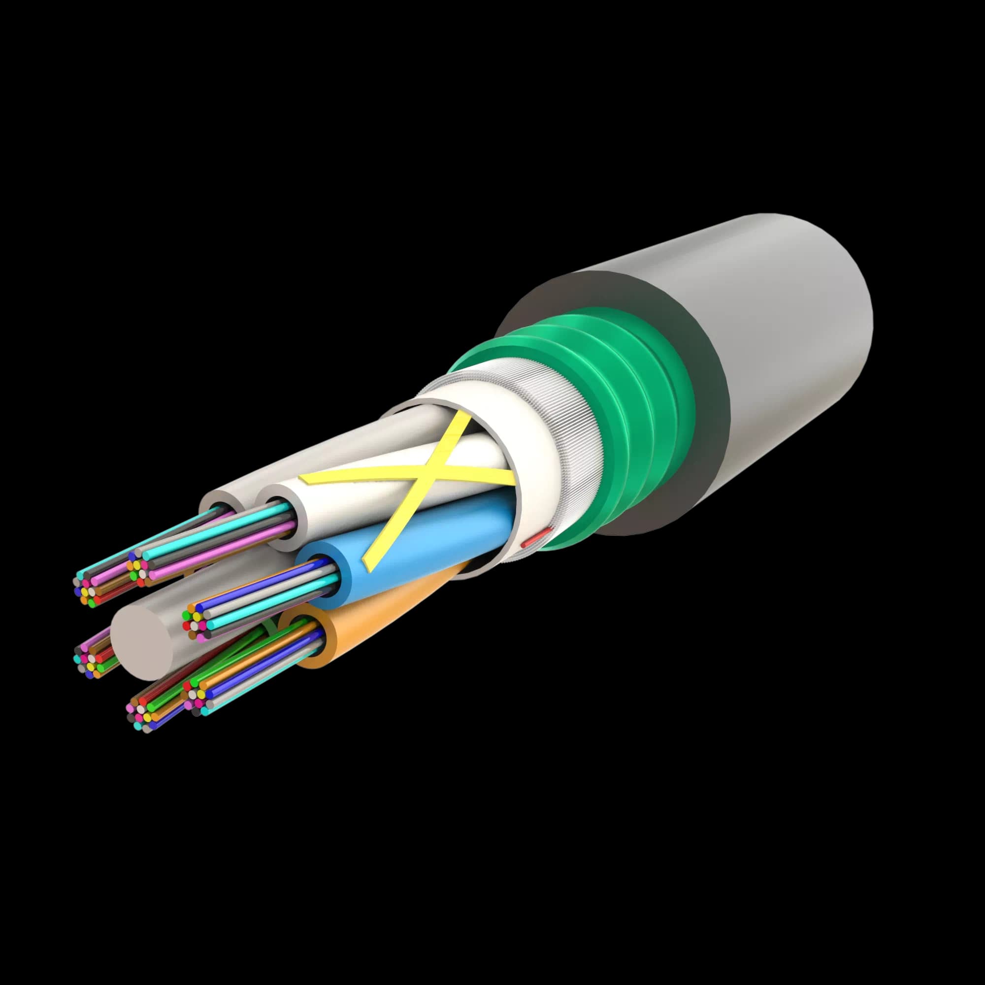 Steel Armoured Multi Loose Tube Fiber Optic Cable | Gel-Filled Dry Core | AT-D1Q(ZN-GY)(SR)2Y | Up to 72F