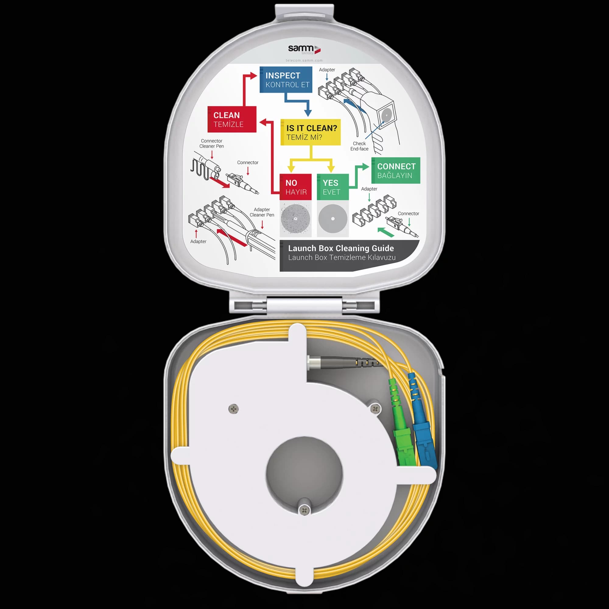Through Type Fiber Optic OTDR Launch Box | Single Mode G652.D | SC UPC/SC APC | 1000 meters, vista 2