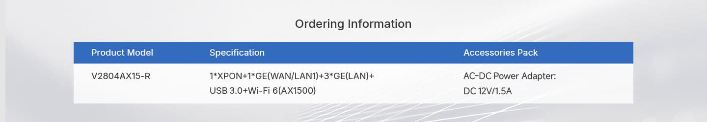 V2804AX15-R — 1XPON+1GE(WAN/LAN)+3GE(LAN)+1USB3.0+Wi-Fi 6 HGU ONT, vista 11