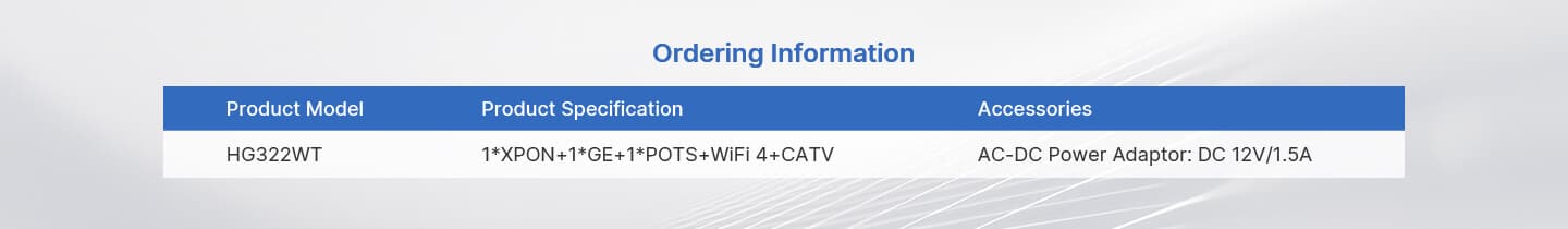 HG322WT — 1XPON+1GE+1POTS+Wi-Fi 4+CATV HGU ONT, vista 9