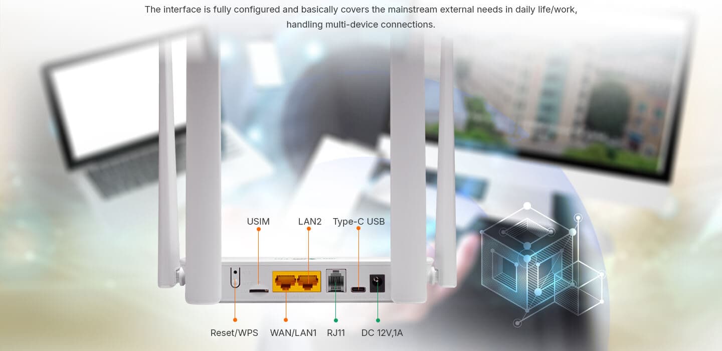 XMC2841-V — LTE CAT6 CPE (with RJ11, 2GE), vista 8