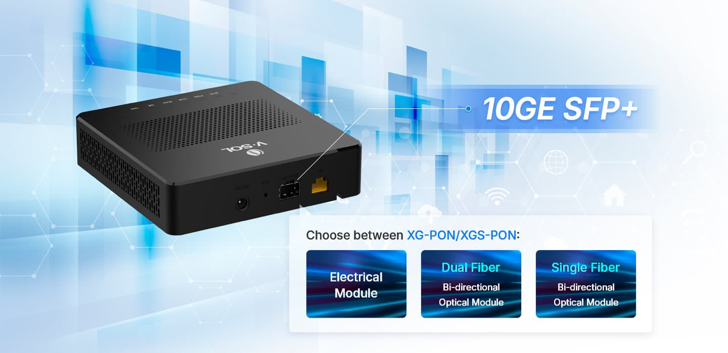 V2902A-S — 10G PON+1GE+1SFP+HGU ONU, vista 6