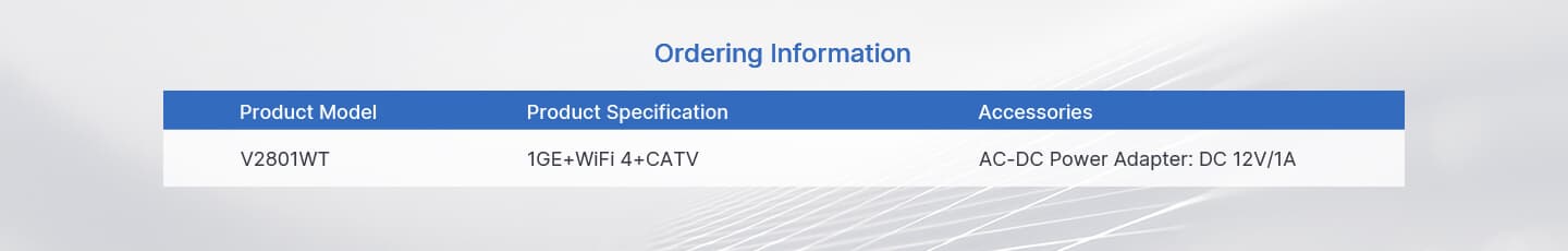 V2801WT — 1XPON+1GE+Wi-Fi 4+CATV HGU ONT, vista 10