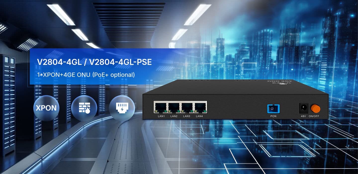 V2804-4GL(-PSE) — 1XPON+4GE(PoE+) ONU, vista 7