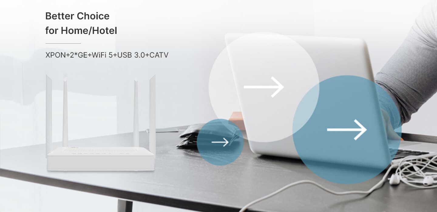 V2802ACT — 1GE(WAN/LAN1)+1GE(LAN)+CATV+USB3.0+Wi-Fi 5 ONU, vista 8