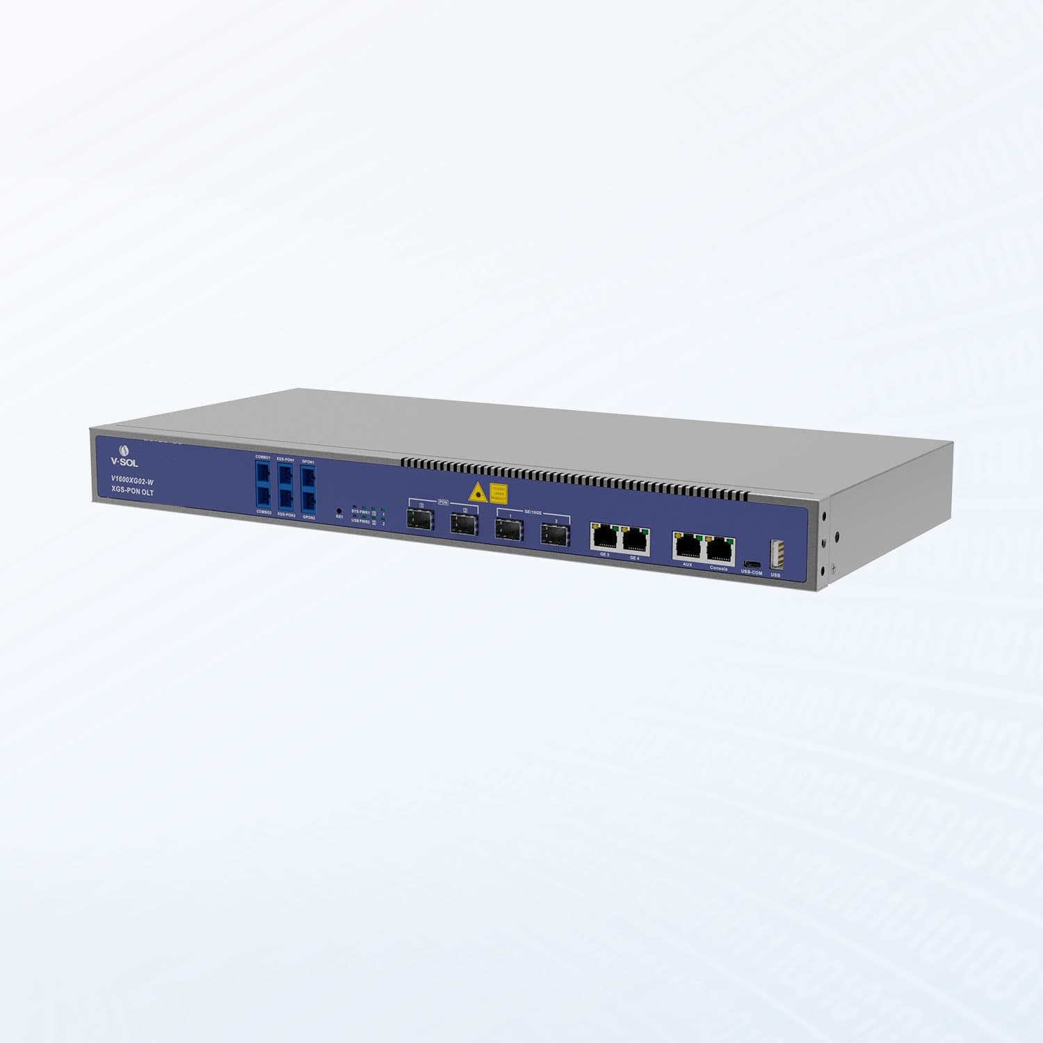 V1600XG02-W — 2 PON Port GPON/XG/XGS-PON OLT, vista 3