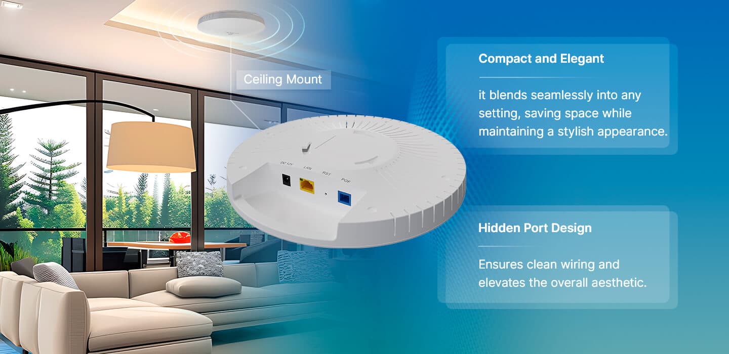V2801AX30C-A — 1XPON(PoF)+1GE+Wi-Fi 6 Ceiling Installation ONT, vista 9