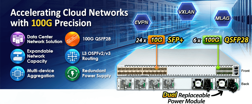 DCS-7342-24X6C — Layer 3 24-Port 10G SFP+ + 6-Port 100G QSFP28 Managed Data Center Switch, vista 7