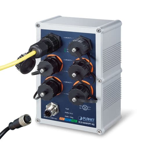 IGS-604HPT-RJ — Industrial IP67-rated 4-Port 10/100/1000T 802.3at PoE + 2-Port 10/100/1000T Managed Ethernet Switch, vista 5