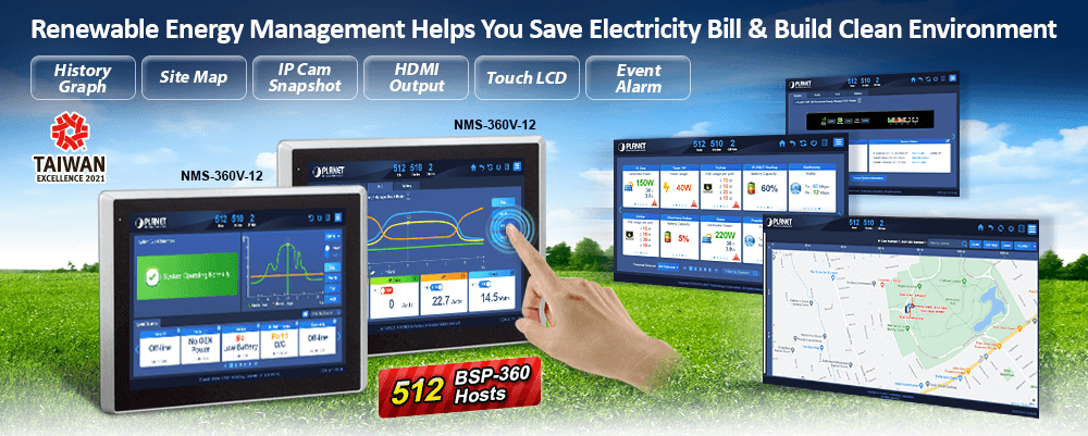 NMS-360V — Renewable Energy Management Controller with LCD Touch Screen, vista 6