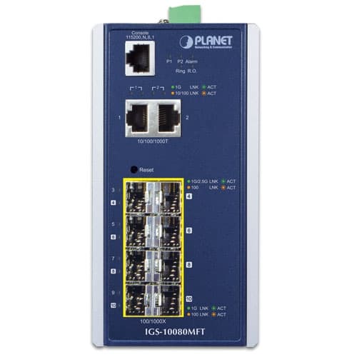 IGS-10080MFT — Industrial 6-Port 100/1000X SFP + 2-Port 1G/2.5G SFP + 2-Port 10/100/1000T Managed Switch, vista 2