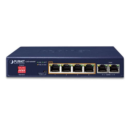 GSD-604HP — 4-Port 10/100/1000T 802.3at PoE + 2-Port 10/100/1000T Desktop Switch, vista 2