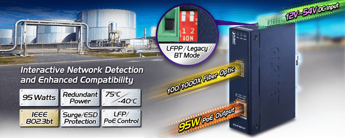IGUP-805AT — Industrial 1-Port 100/1000X SFP to 1-Port 10/100/1000T 802.3bt PoE++ Media Converter, vista 4