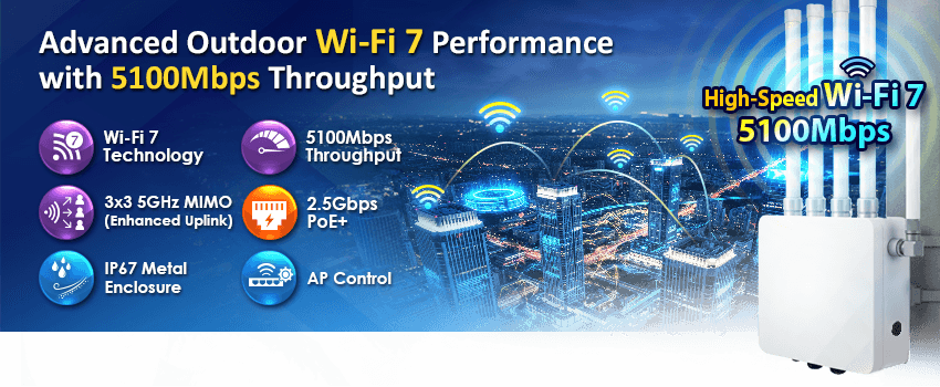 WDAP-5100BE — Wi-Fi 7 Dual Band 802.11be 5100Mbps Outdoor Wireless Access Point, vista 9