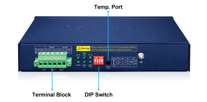BSP-115PV-15A — 5-Port 802.3at PoE+ Solar PoE Switch with 1-Port 1000X SFP and LCD Display, vista 6