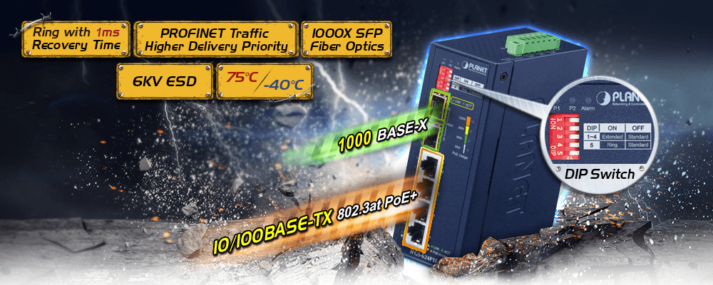 IFGS-624PTF — Industrial 4-Port 10/100TX 802.3at PoE + 2-Port 1000X SFP Ring Ethernet Switch, vista 4