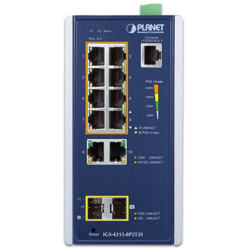 IGS-4215-8P2T2S — Industrial 8-Port 10/100/1000T 802.3at PoE + 2-Port 10/100/1000T + 2-Port 100/1000X SFP Managed Switch, vista 2
