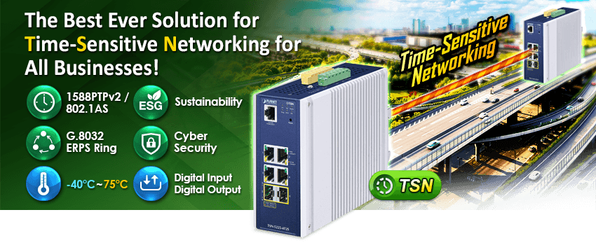 TSN-5225-4T2S — Industrial L2+ 4-Port 10/100/1000T + 2-Port 1G/2.5G SFP Managed TSN Ethernet Switch, vista 4
