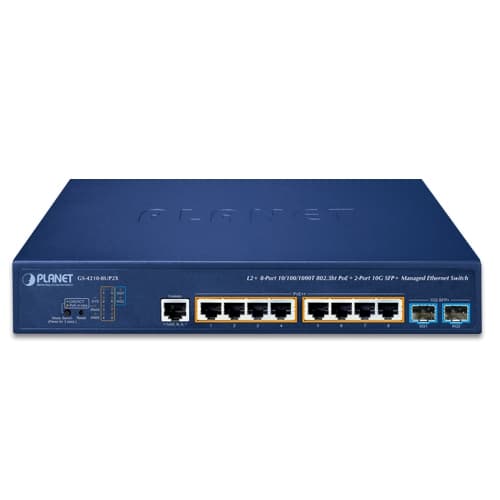 GS-4210-8UP2X — 8-Port 10/100/1000T 802.3bt PoE + 2-Port 10G SFP+ Managed Ethernet Switch, vista 2
