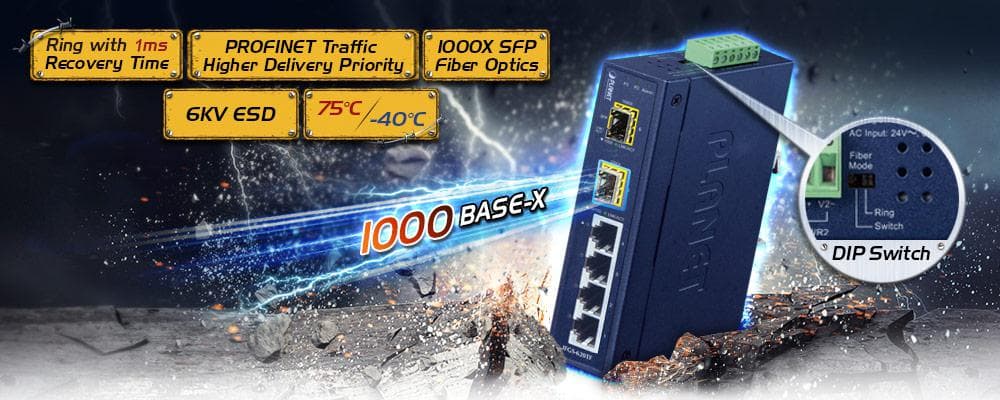 IFGS-620TF — Industrial 4-Port 10/100TX + 2-Port 1000X SFP Ring Ethernet Switch, vista 4