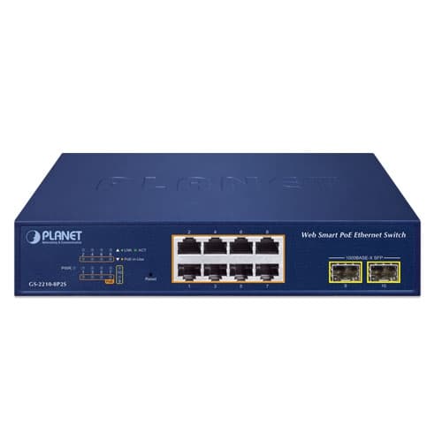 GS-2210-8P2S — 8-Port 10/100/1000T 802.3at PoE + 2-Port 1000X SFP Web Smart Ethernet Switch, vista 2