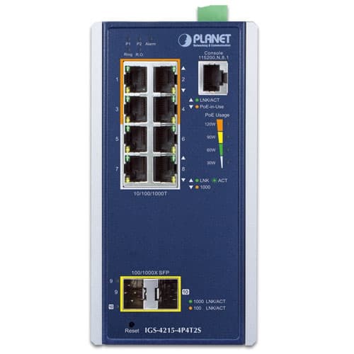 IGS-4215-4P4T2S — Industrial 4-Port 10/100/1000T 802.3at PoE + 4-Port 10/100/1000T + 2-Port 100/1000X SFP Managed Switch, vista 2