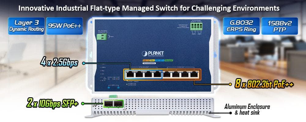 WGS-6325-8UP2X — Industrial L3 4-Port 2.5G 802.3bt PoE + 4-Port 10/100/1000T 802.3bt PoE + 2-Port 10G SFP+ Wall-mount Managed Switch, vista 5