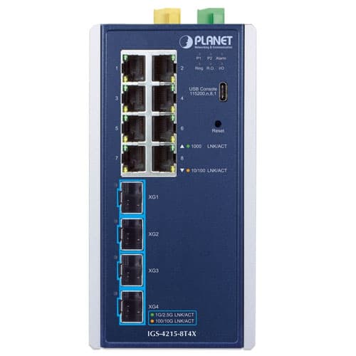 IGS-4215-8T4X — Industrial L2+ 8-Port 10/100/1000T + 4-Port 10G SFP+ Managed Ethernet Switch, vista 2