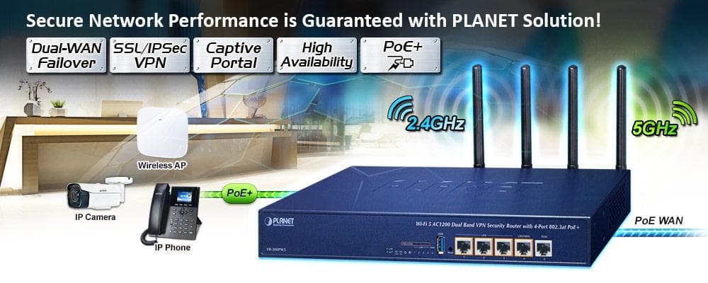 VR-300PW5 — Wi-Fi 5 AC1200 Dual Band VPN Security Router with 4-Port 802.3at PoE+, vista 4
