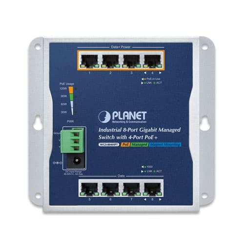 WGS-804HPT — Industrial 8-Port 10/100/1000T Wall-mount Managed Switch with 4-Port PoE+, vista 2
