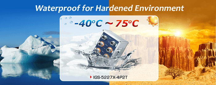 IGS-5227X-4P2T — Industrial IP67-rated 4-Port 10/100/1000T 802.3at PoE+ 2-Port 10/100/1000T Managed Ethernet Switch, vista 6