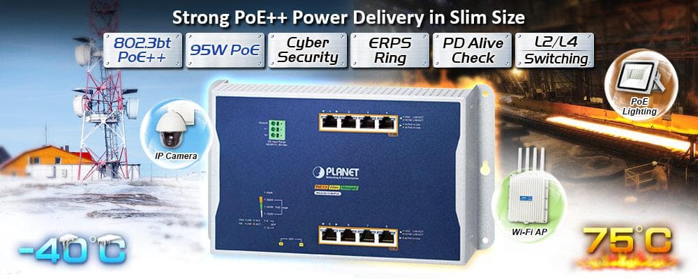 WGS-4215-8HP2S — Industrial L2/L4 8-Port 10/100/1000T 802.3bt PoE + 2-Port 100/1000X SFP Wall-mount Managed Ethernet Switch, vista 5