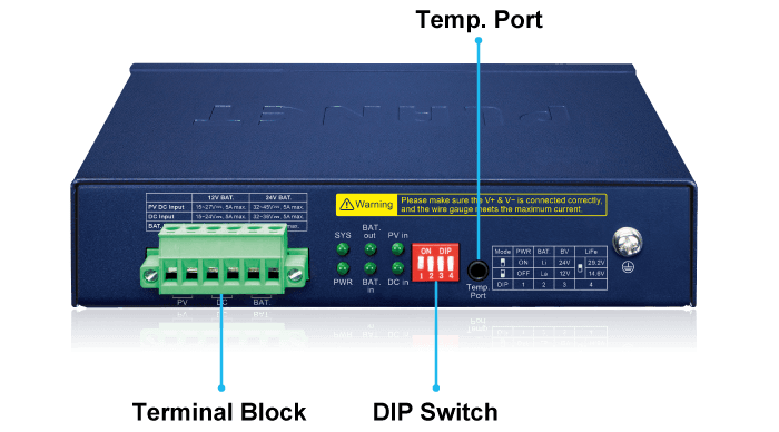 BSP-115HP-5A — 5-Port Hybrid PoE Solar PoE Switch with 1-Port 1000X SFP, vista 6