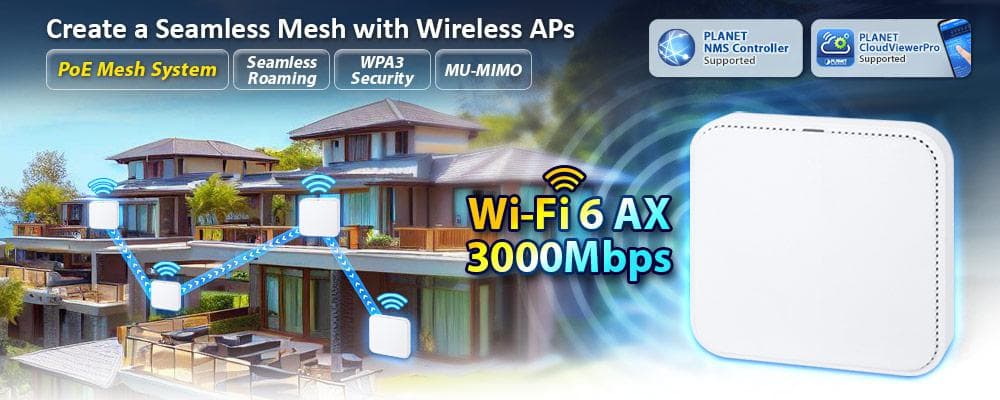 WDAP-C3000AX — Dual Band 802.11ax 3000Mbps Ceiling-mount Wireless Access Point w/802.3at PoE+ and 2 10/100/1000T LAN Ports, vista 7